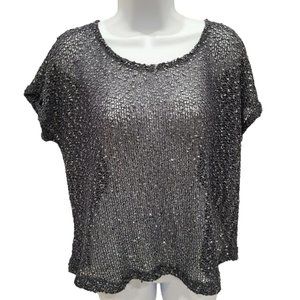 Alfani Women's Gray Silver Sparkling See-through Top Size Small Great For Party
